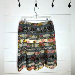 Vintage Harolds Multicolor Floral Velvet Pleated A line Skirt watercolor -Size 8